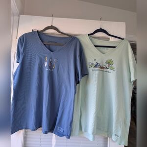 XXL Life Is Good Blue and Light Green V-Neck Garden Themed T-shirts